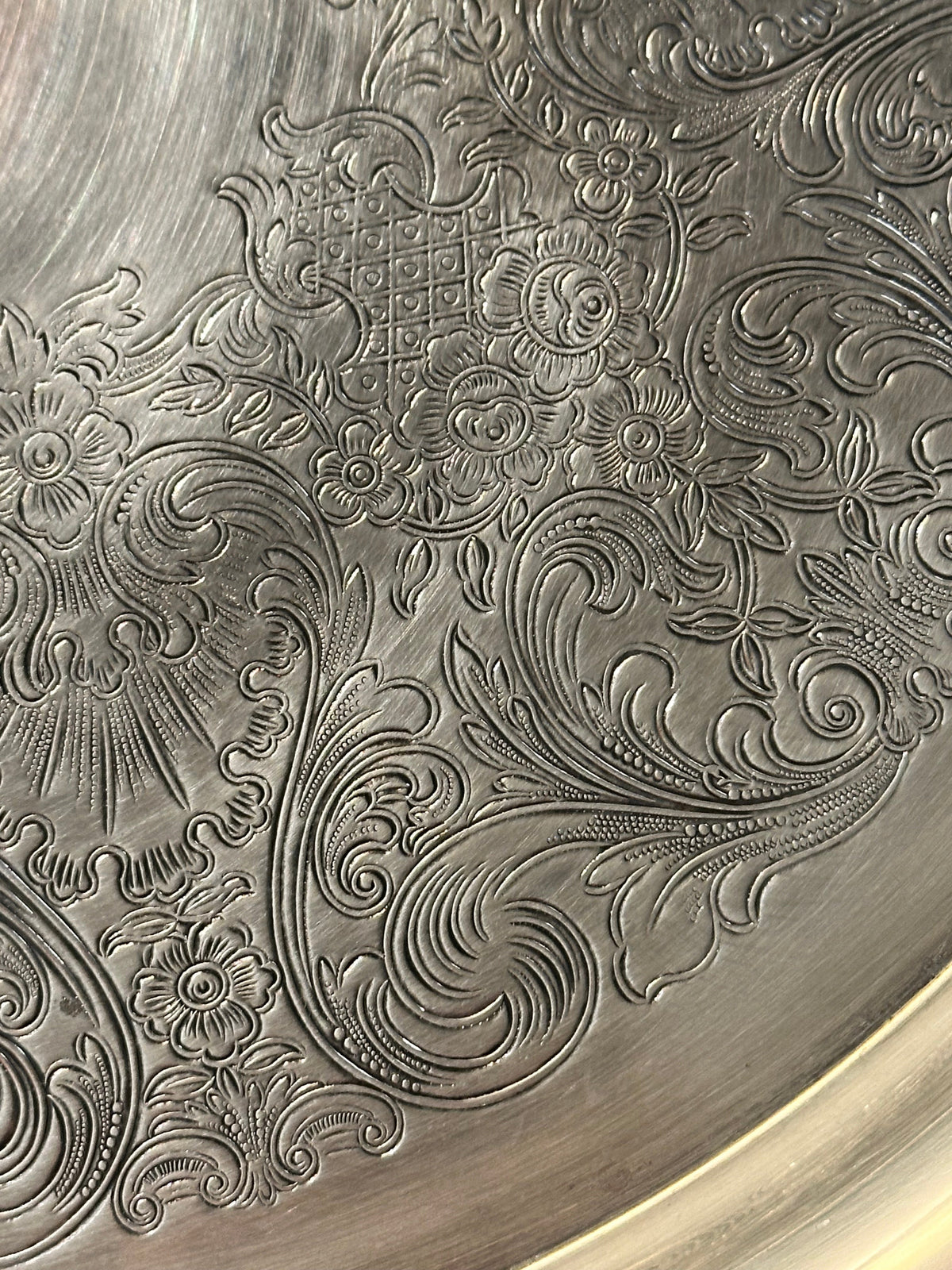 Vintage 15-Inch Silver-Plated Platter with Floral Scrollwork