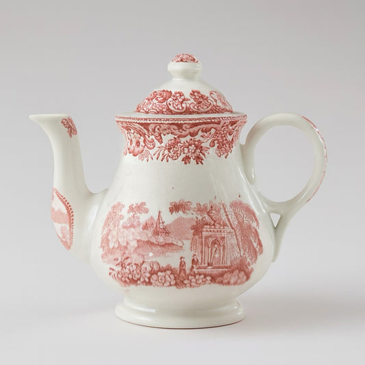 “Strawberry Vale” Red Transferware Teapot