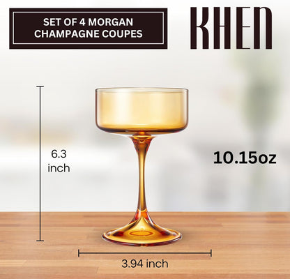 Khen Champagne Coupes Morgan Set Vibrant Stemware Drinkware for Parties - Set of 4 Multicolor