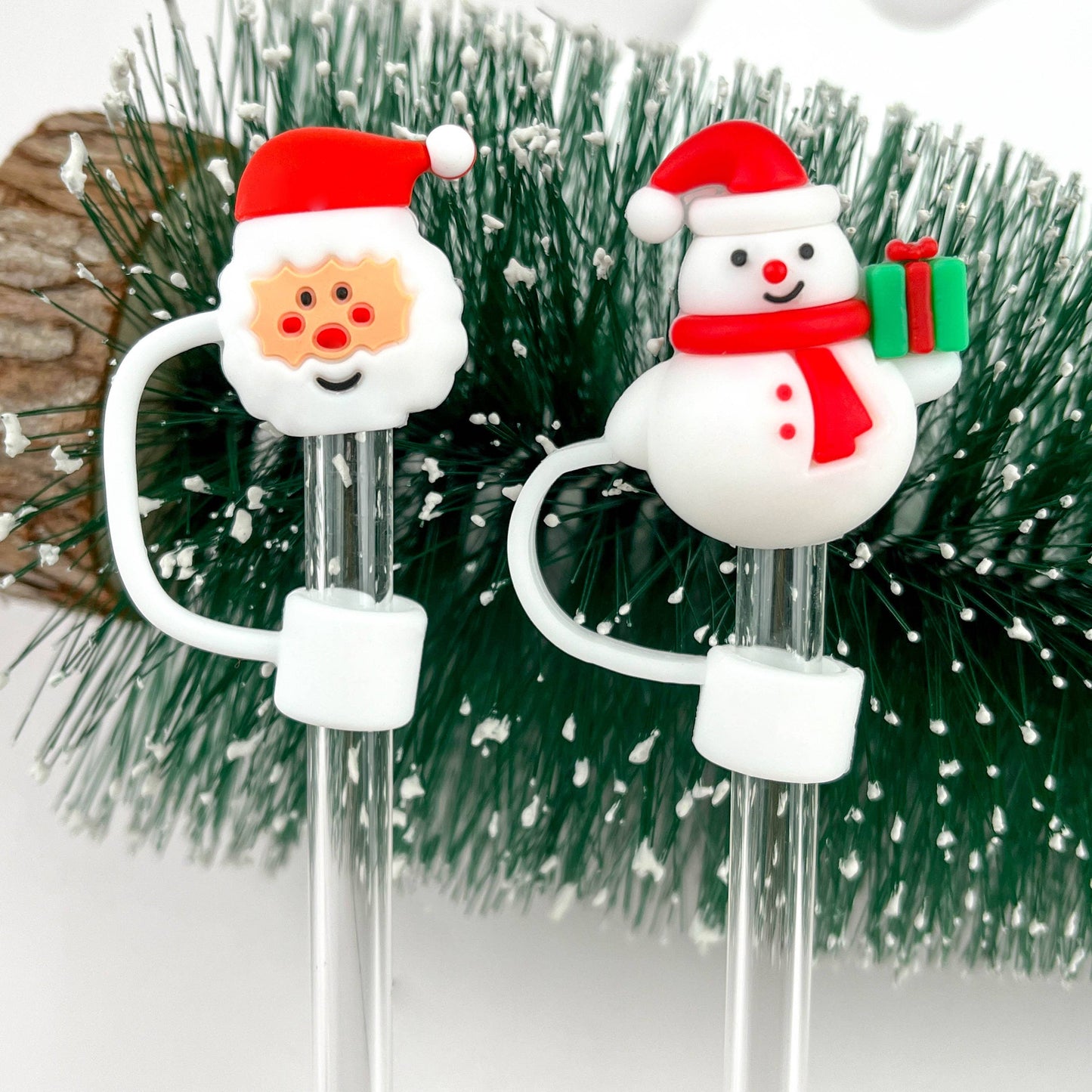 Snowman Straw Topper - Christmas Straw Cover Charm | Holiday Drinkware Decor