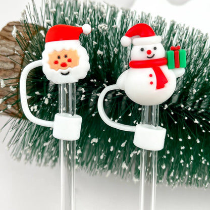 Snowman Straw Topper - Christmas Straw Cover Charm | Holiday Drinkware Decor