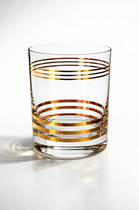 Mid-Century Modern Hand-Blown Gold Banded Rocks Glasses | Set of 2