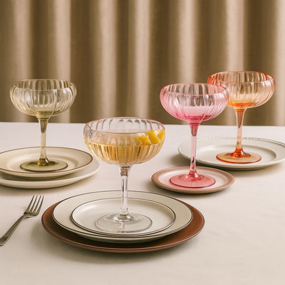 Flower Coupe Cocktail Glasses Set of 5 | Bright Spring Colors Stemware | Khen