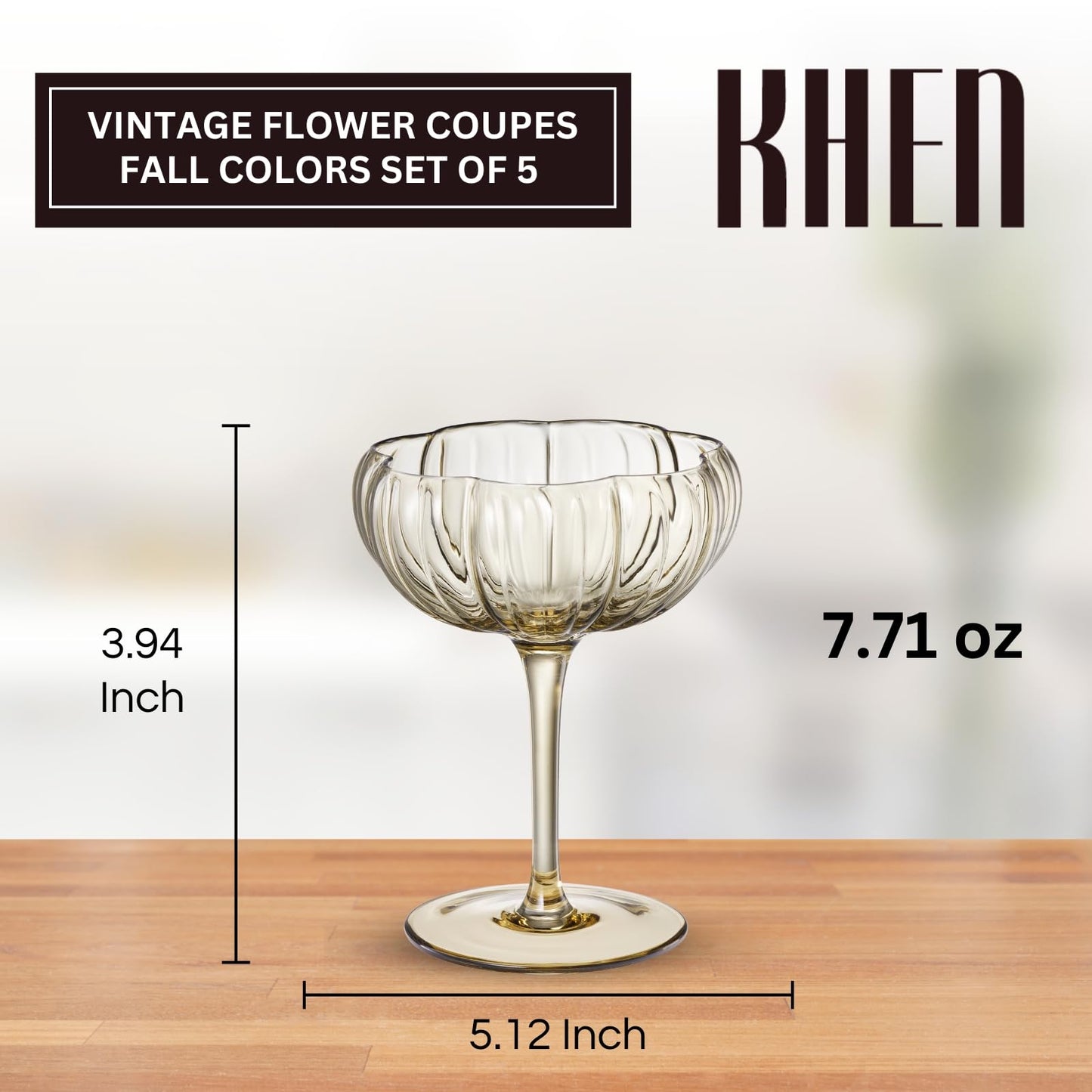 Flower Coupe Cocktail Glasses Set of 5 | Bright Spring Colors Stemware | Khen
