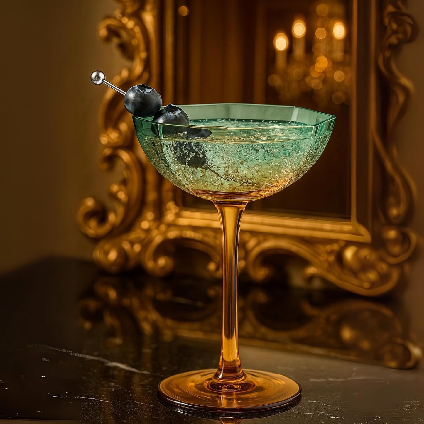 Khen Hexagonal Coupe Glasses Elegant Break Resistant Modern Barware Acrylic Drinkware Set - Set of 2 Teal + Brown