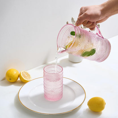 Pink Hobnail Pitcher | Vintage Textured Borosilicate Glass Beverage Server | Khen