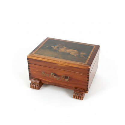 Vintage San Diego Souvenir Cedar Keepsake Box | Hunting Dog Lithograph | Circa 1940s–1950s