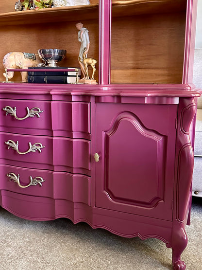 Blackberry Enamel Hutch — 1960s Vintage Storage Cabinet, Custom  Refinished (75H × 60W × 18D)