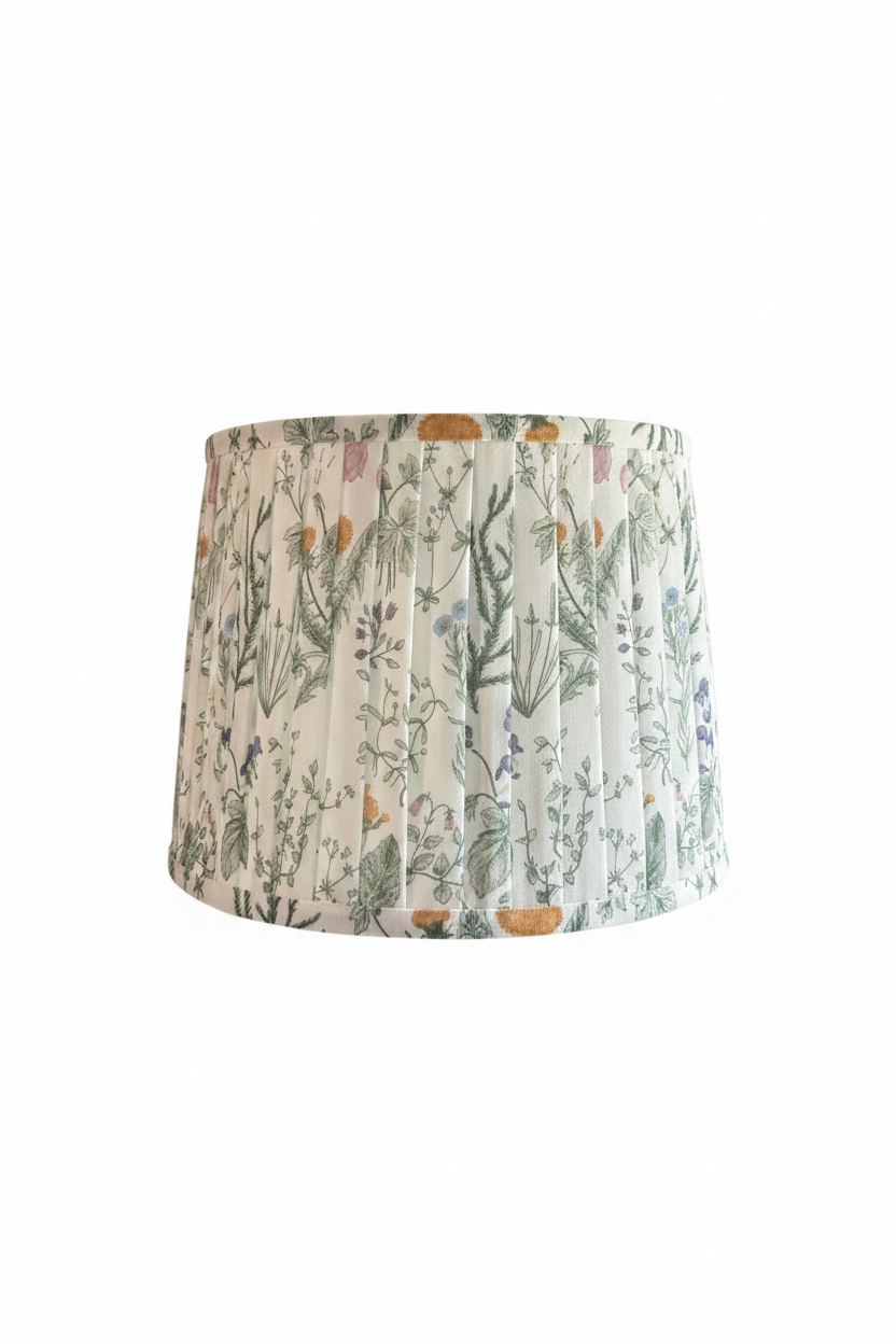 Pleated Floral Fabric Lampshade - Cylindrical Botanical Print Shade