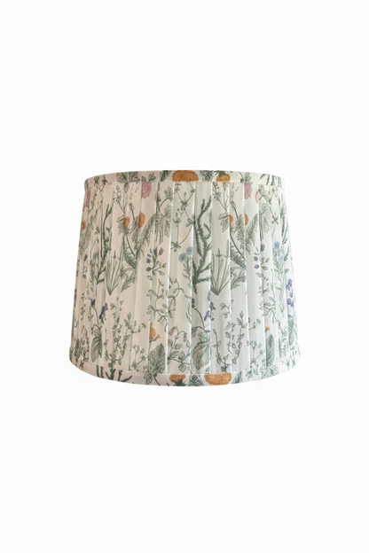 Pleated Floral Fabric Lampshade - Cylindrical Botanical Print Shade