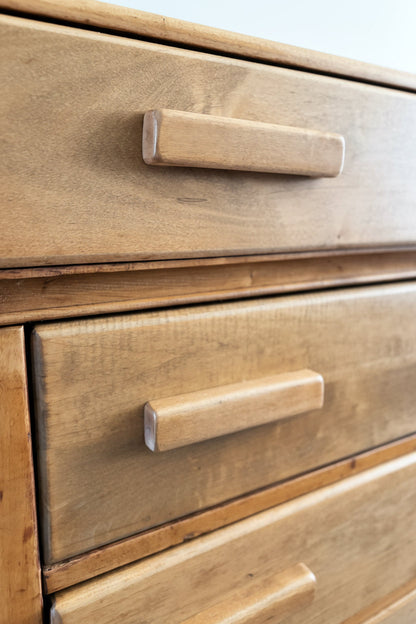 Vintage Craftsman Pine 4-Drawer Dresser | Curved Panels | Refinished | Gallery Top