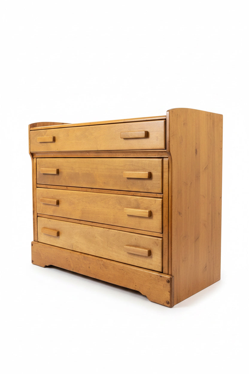 Vintage Craftsman Pine 4-Drawer Dresser | Curved Panels | Refinished | Gallery Top