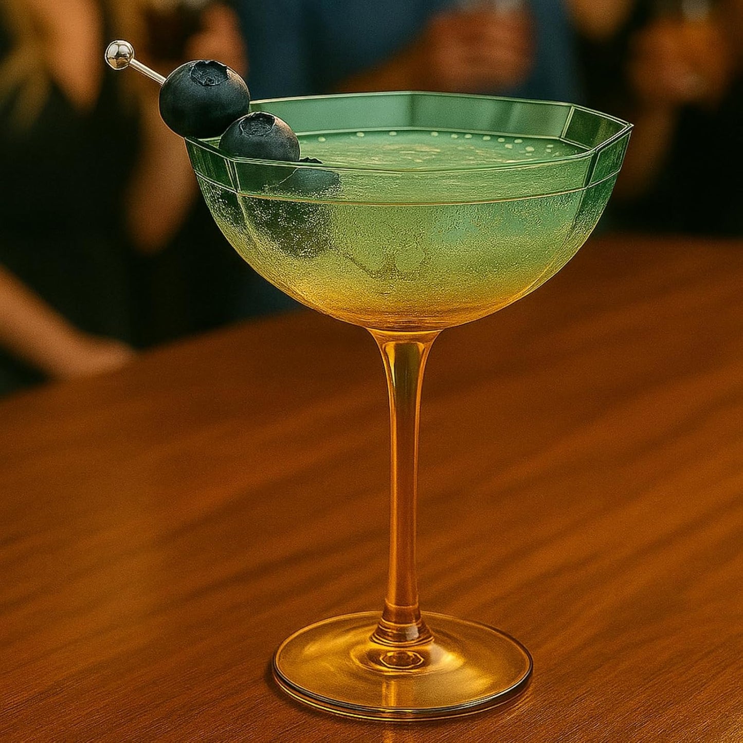 Khen Hexagonal Coupe Glasses Elegant Break Resistant Modern Barware Acrylic Drinkware Set - Set of 2 Teal + Brown