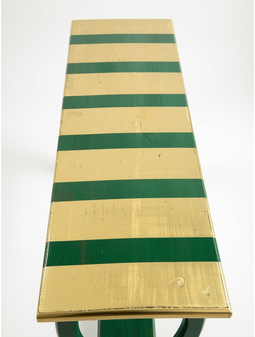 Artisan Statement Table: Avant-Garde Green & Gold Striped Console