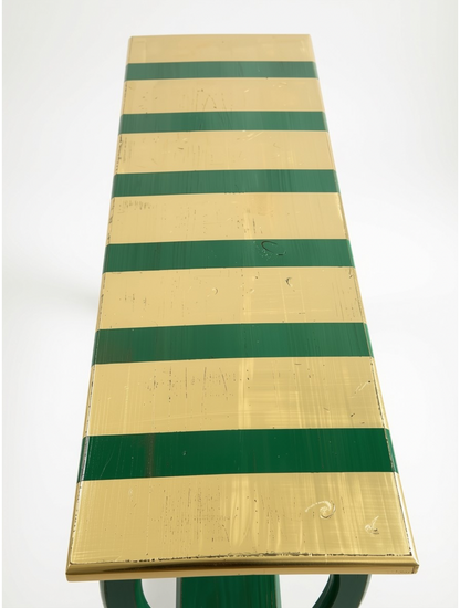 Artisan Statement Table: Avant-Garde Green & Gold Striped Console