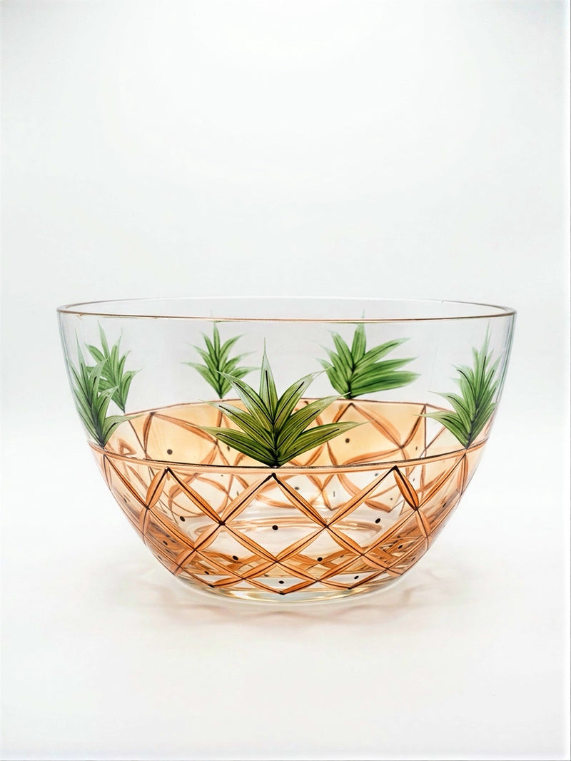 Vintage Romanian Hand-Blown Crystal Pineapple Bowl – Gold-Trimmed Art Glass