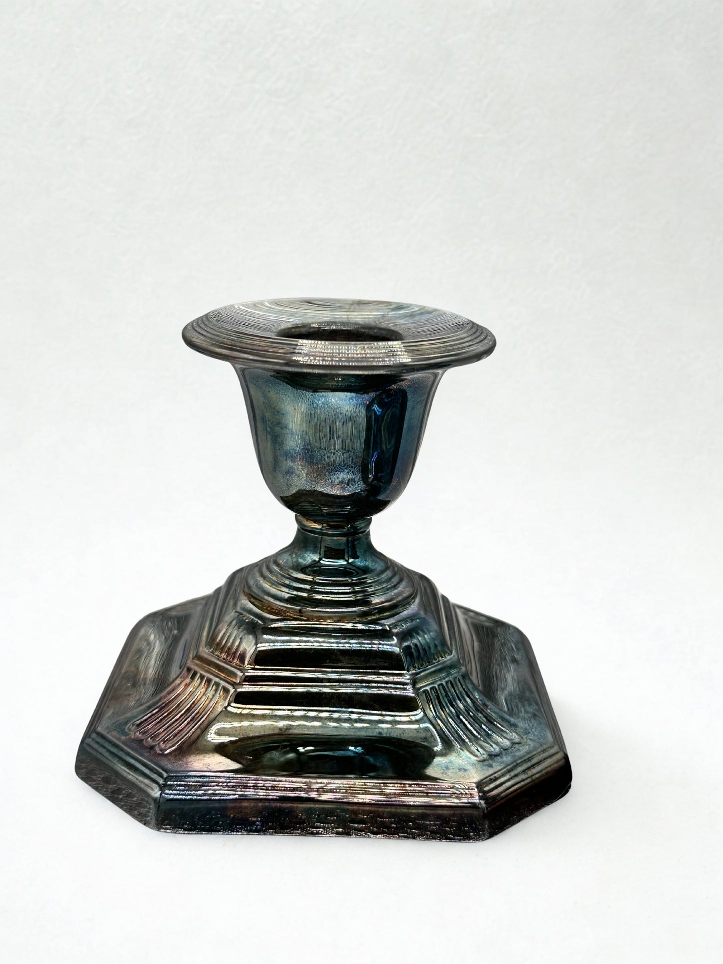 Iridescent Hexagonal Metal Candlestick Holders