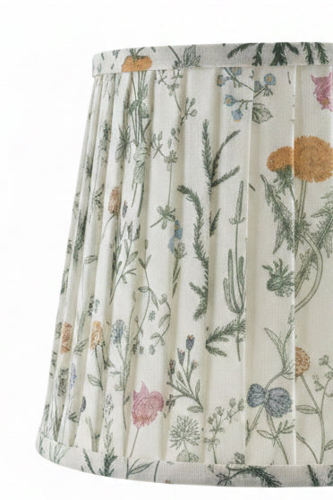 Pleated Floral Fabric Lampshade - Cylindrical Botanical Print Shade