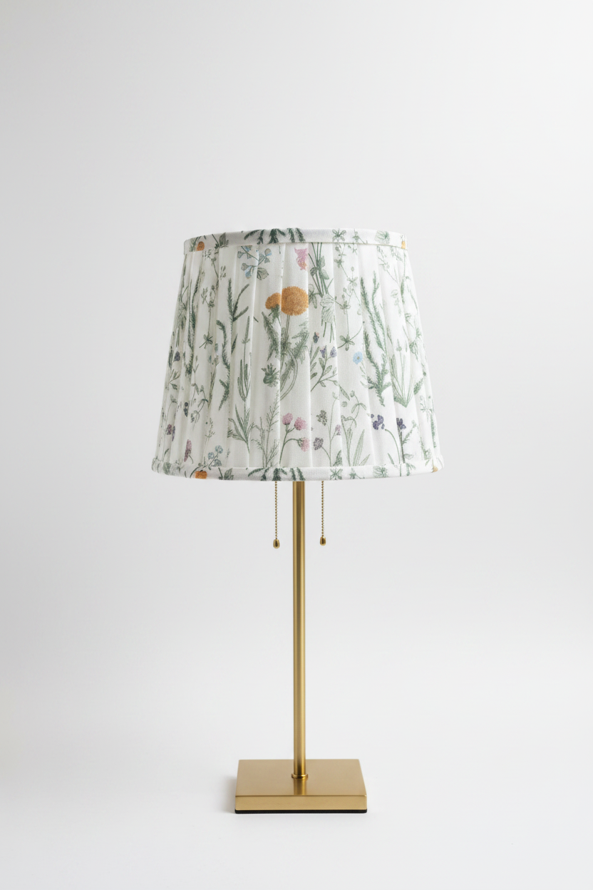 Pleated Floral Fabric Lampshade - Cylindrical Botanical Print Shade