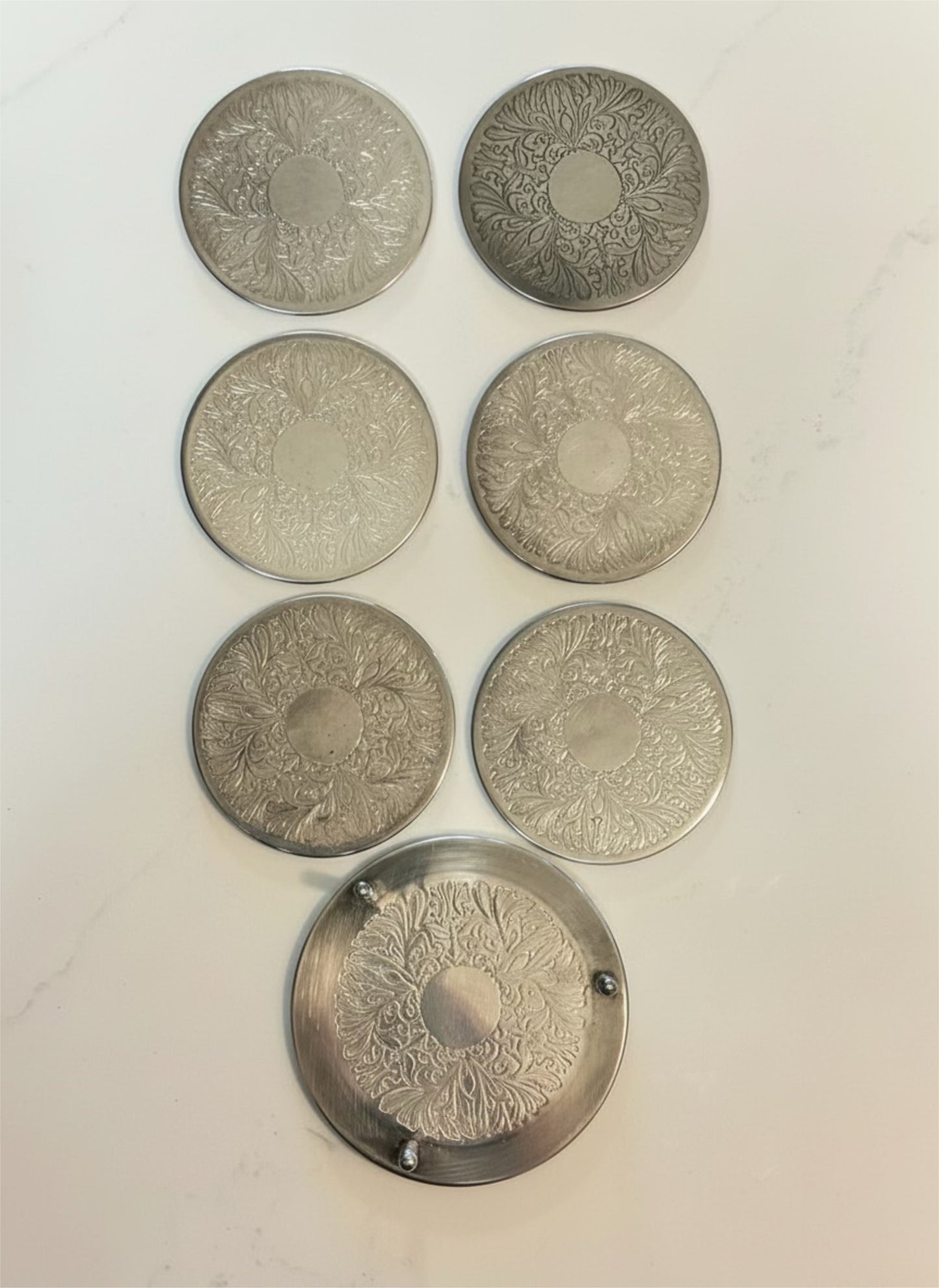 Vintage Silver-Plated Filigree Coaster Set with Gallery Caddy | Hollywood Regency Barware