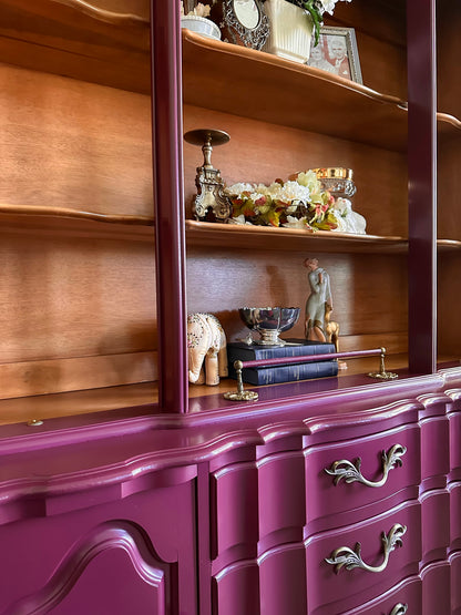Blackberry Enamel Hutch — 1960s Vintage Storage Cabinet, Custom  Refinished (75H × 60W × 18D)