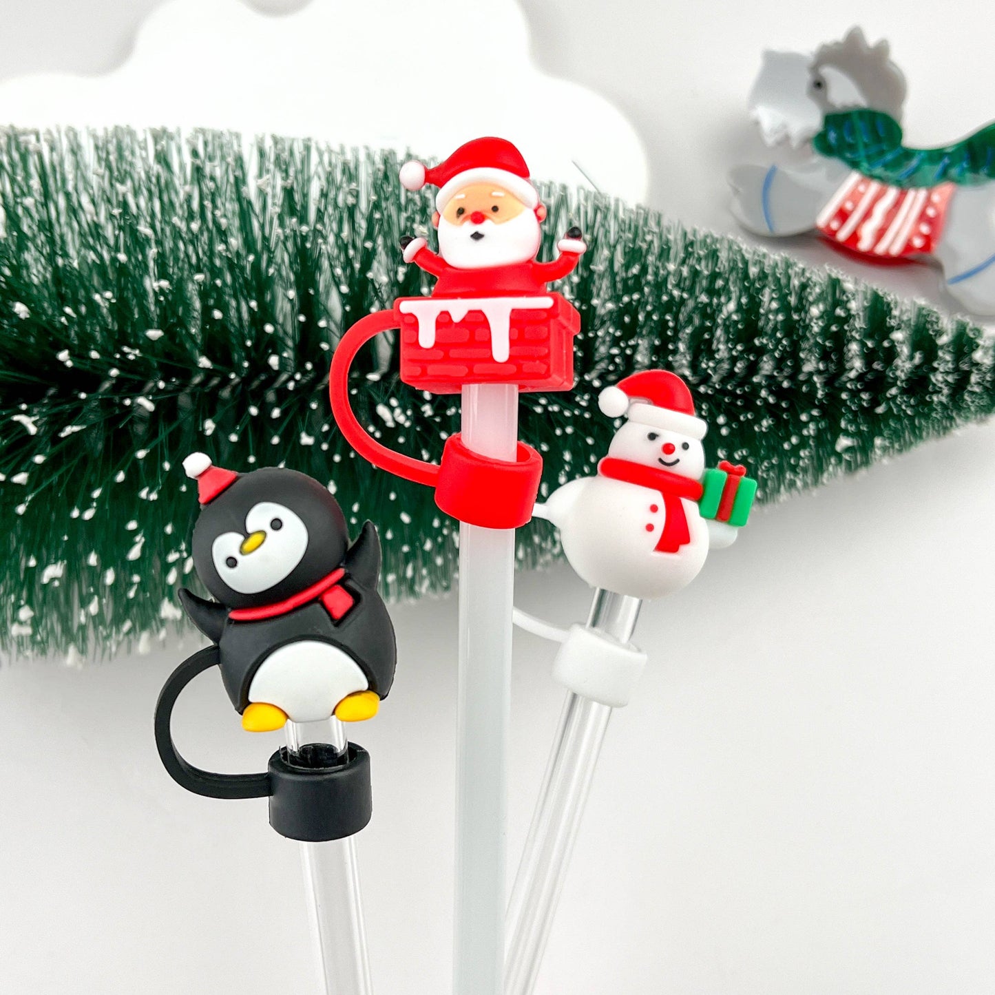 Snowman Straw Topper - Christmas Straw Cover Charm | Holiday Drinkware Decor