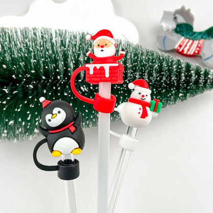 Snowman Straw Topper - Christmas Straw Cover Charm | Holiday Drinkware Decor