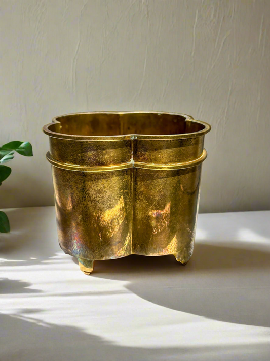 Vintage Quatrefoil Brass Cachepot