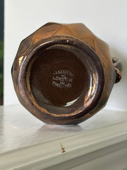 Antique Allertons English Copper Lustre Pitcher — Hand-Painted Bird & Floral Enamel (c. 1890s)