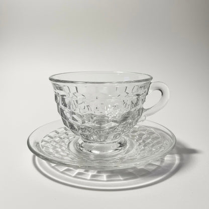 Anchor Hocking Wexford Glass Teacup & Saucer Sets – Vintage Diamond Elegance