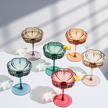 Flower Coupe Cocktail Glasses Set of 6 | Muted Wavy Stemware | Khen