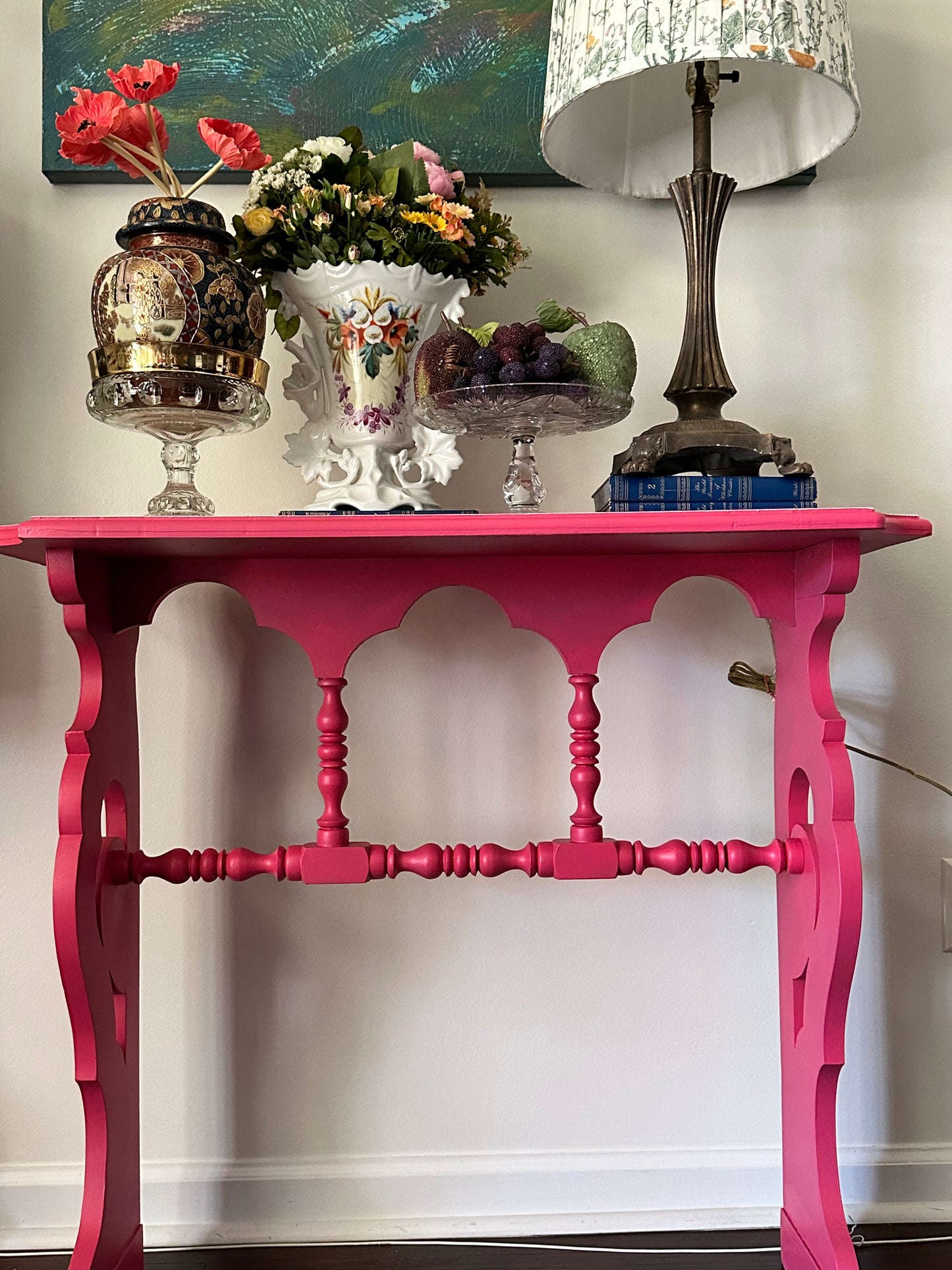 French Stripe Antique Console — Hand‑Painted in Amore & Charming | Jacksonville, FL