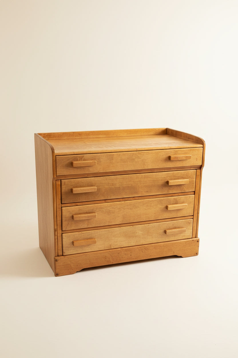 Vintage Craftsman Pine 4-Drawer Dresser | Curved Panels | Refinished | Gallery Top