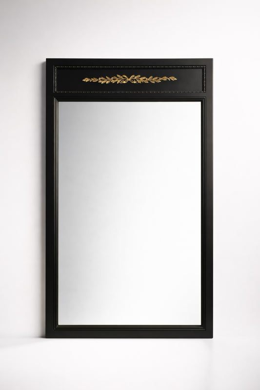 Mid-Century Modern Black & Gold Laurel Mirror - 46" x 28"