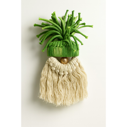 Decorative gnome with green hat and beige beard on a white background
