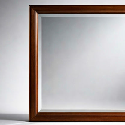 Elegant rectangular wooden mirror with a rich brown frame, perfect for home decor.