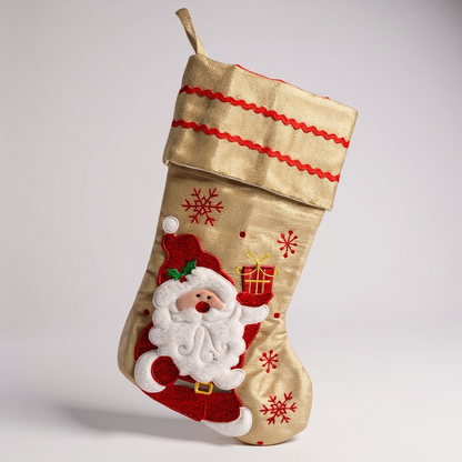 Santa Christmas Stocking – Embroidered Holiday Heirloom with Red Snowflakes