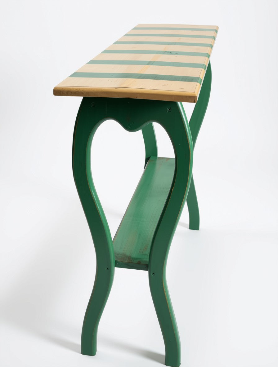 Artisan Statement Table: Avant-Garde Green & Gold Striped Console