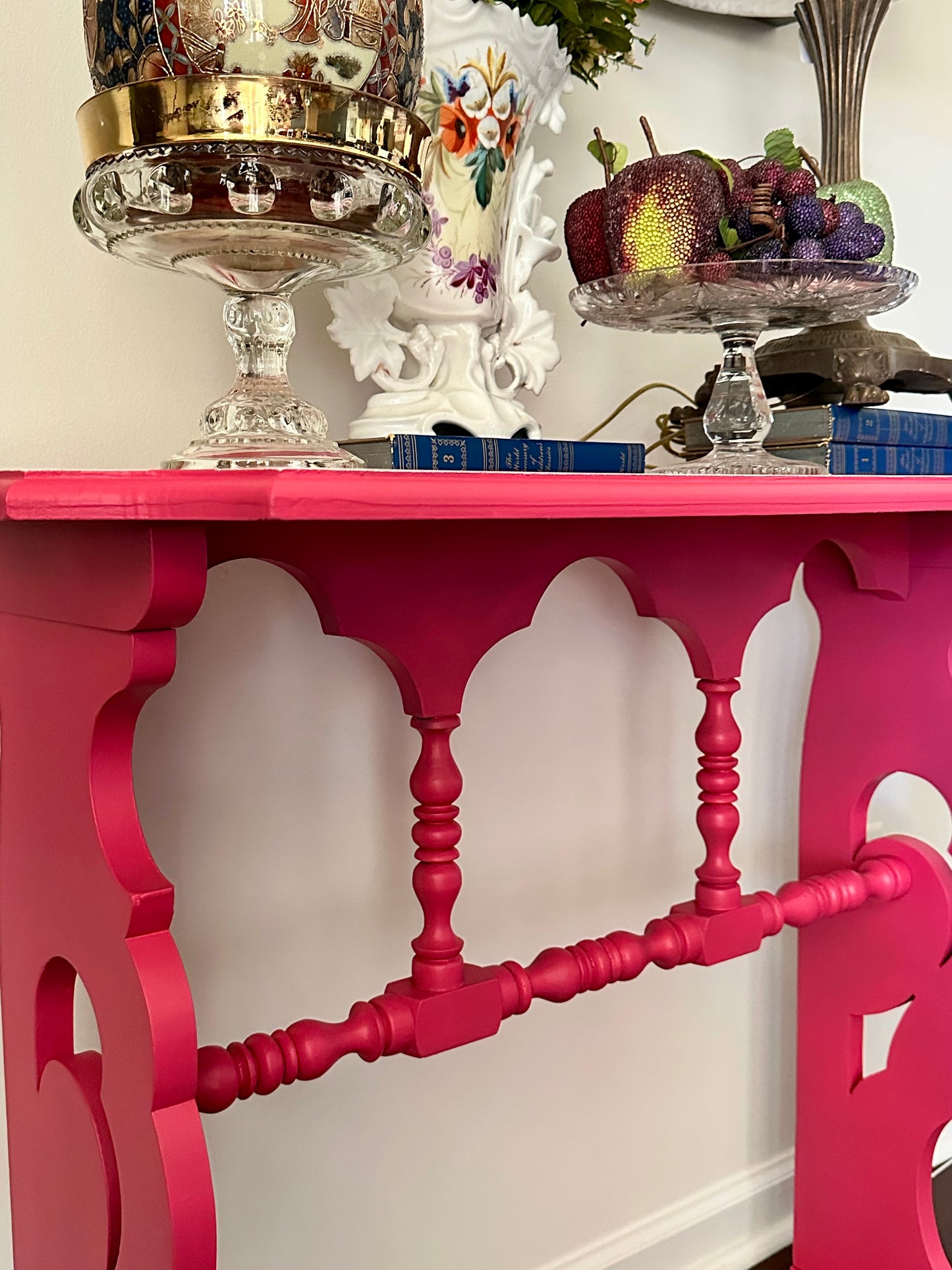 French Stripe Antique Console — Hand‑Painted in Amore & Charming | Jacksonville, FL