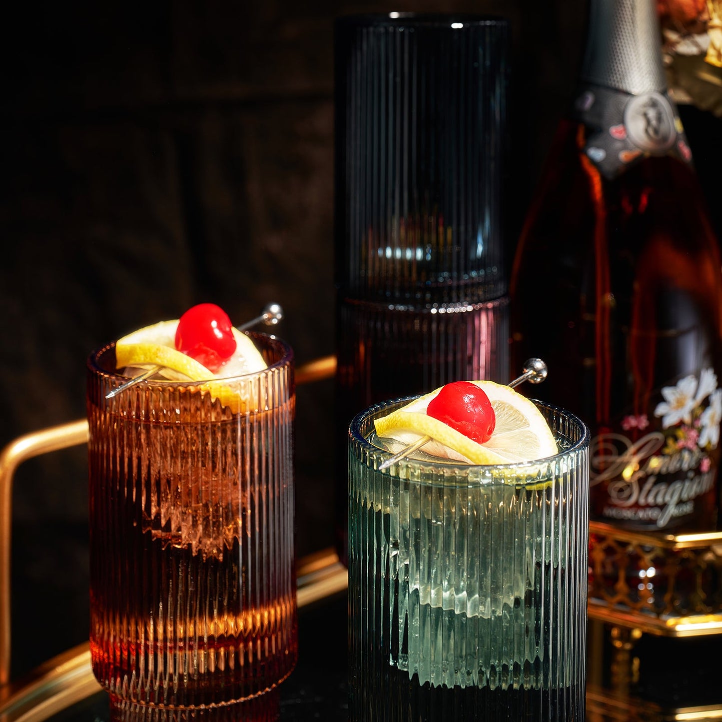 Vintage-Inspired Tonal Ribbed Highball Glasses - Set of 4