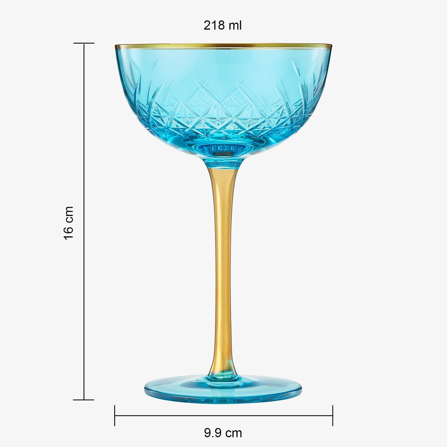 Bellissimo Crystal Champagne Coupes Set of 2 | Blue Cocktail Glassware | Khen