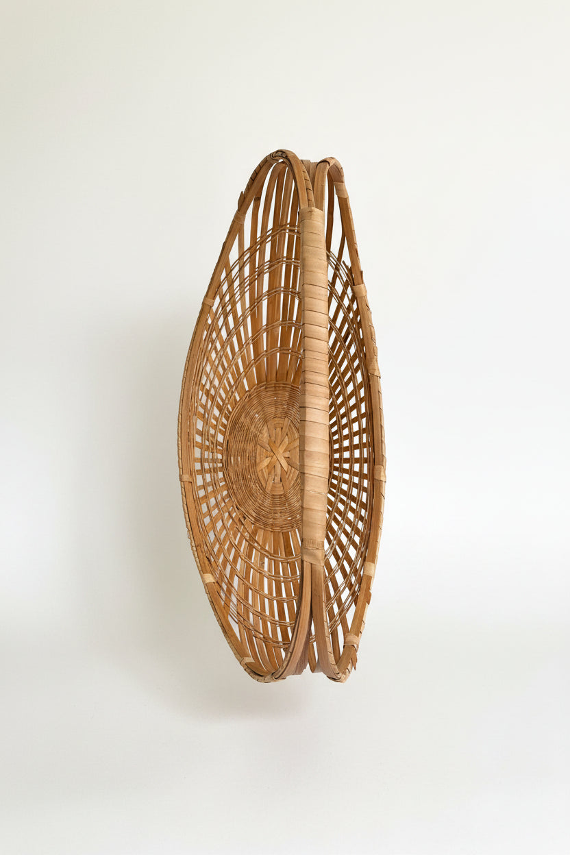 Vintage Mid-Century Sculptural Split-Bamboo Hoop Basket