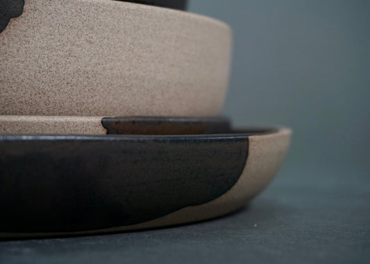 Artisan Stoneware Dinnerware Set - Gray & Black Handcrafted Collection