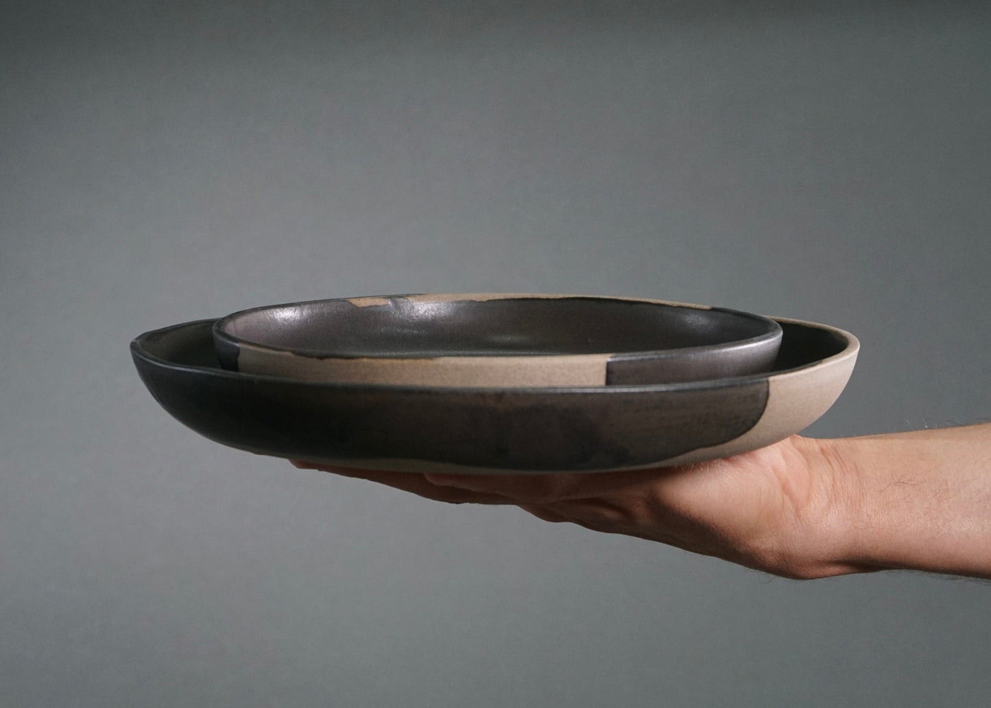 Artisan Stoneware Dinnerware Set - Gray & Black Handcrafted Collection