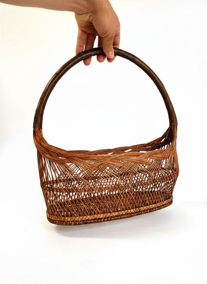 Vintage Japanese Bamboo Hanakago Boat Basket