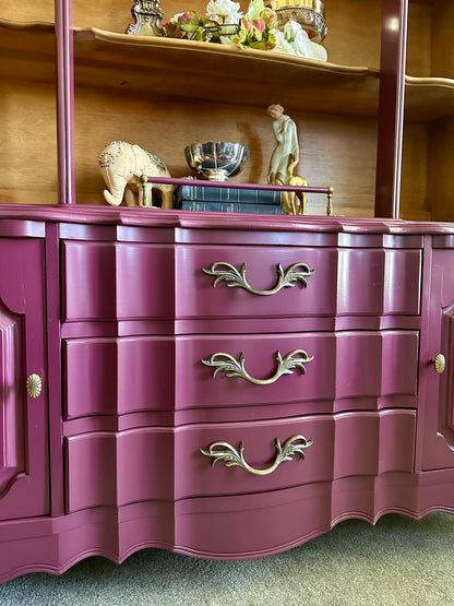 Blackberry Enamel Hutch — 1960s Vintage Storage Cabinet, Custom  Refinished (75H × 60W × 18D)