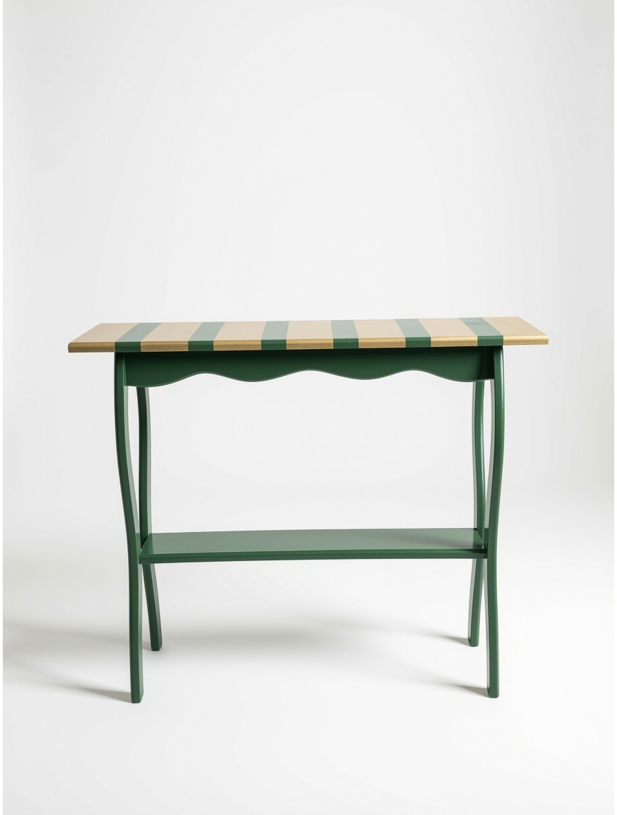 Artisan Statement Table: Avant-Garde Green & Gold Striped Console