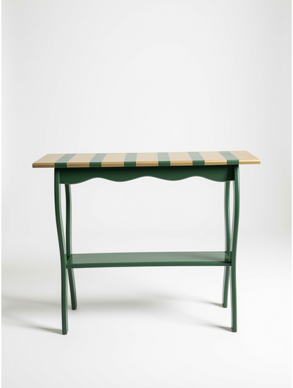 Artisan Statement Table: Avant-Garde Green & Gold Striped Console