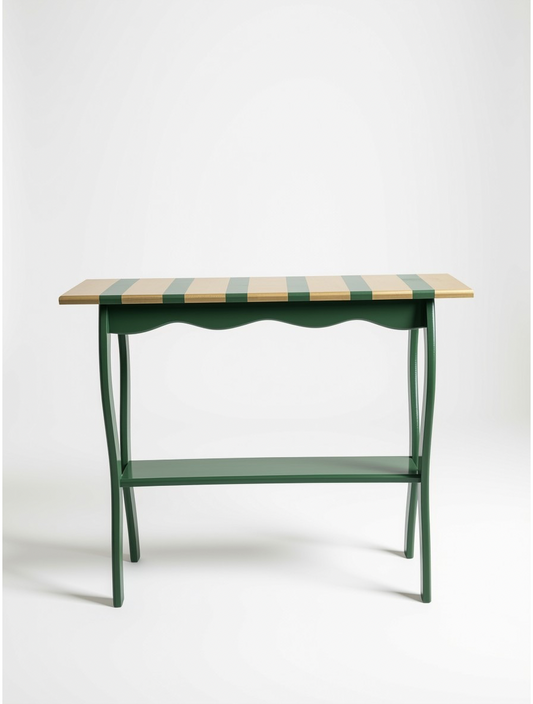 Artisan Statement Table: Avant-Garde Green & Gold Striped Console