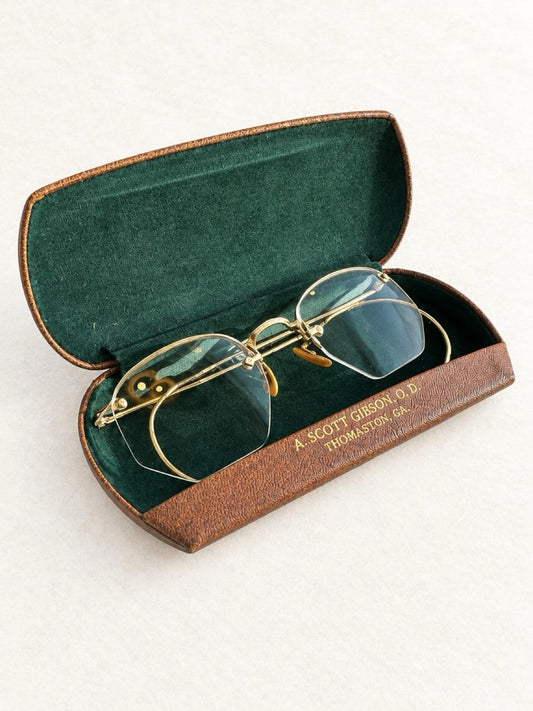 Vintage American Optical 12K Gold-Filled Rimless Eyeglasses with Case & Cloth